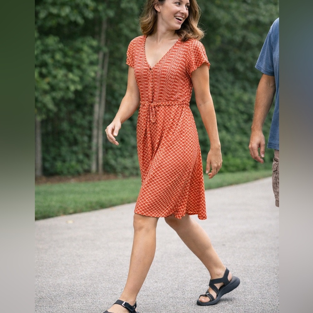 Carve Designs Peach Orange V Neck Mini Dress Sz 8